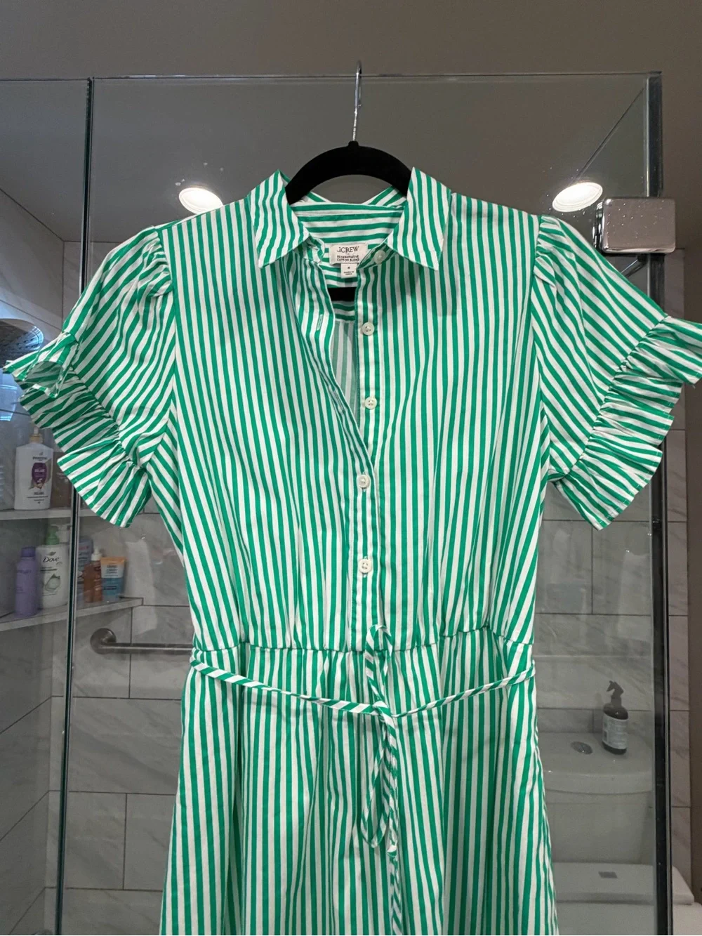 J Crew Green Striped Button-Front Maxi Dress